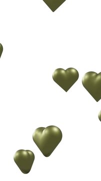 Animation of gold hearts moving on white background