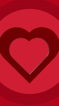 Animation of red heart over circles on red background