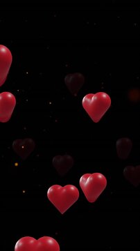 Animation of red hearts over light spots on black background