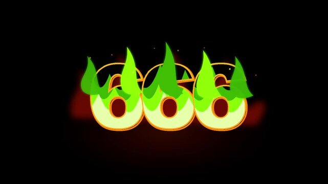 Flaming 666 devil number with green fire on black background