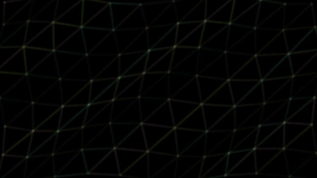 Abstract looping grid network of interconnected nodes forming geometric polygons on a dark background.