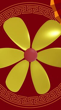 Animation of chinese pattern with copy space on red background