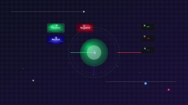 Abstract Sentiment Analysis Visualization with Glowing Orbs and Concentric Circles