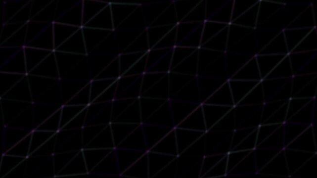 Abstract network of glowing purple nodes connected by lines forming a seamless looping geometric pattern on dark background