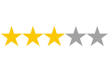 Fototapeta premium Three Gold Stars and Two Gray Stars Five Star Rating Isolated on Transparent Background