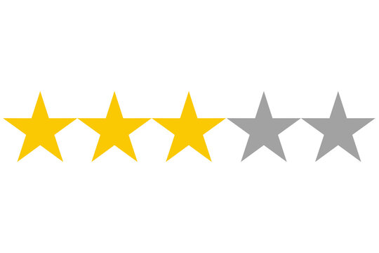 Three Gold Stars and Two Gray Stars Five Star Rating Isolated on Transparent Background