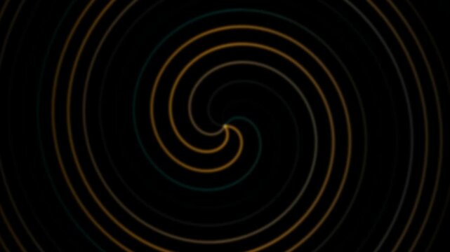 Swirling spiral loop of glowing orange and blue light trails against a deep black background creating a hypnotic vortex motion