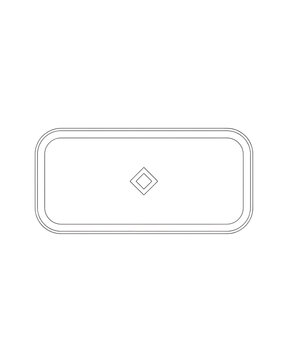 Minimalist rectangular badge with rounded corners and centered diamond shape outline icon rounded rectangle minimalist label line art white background