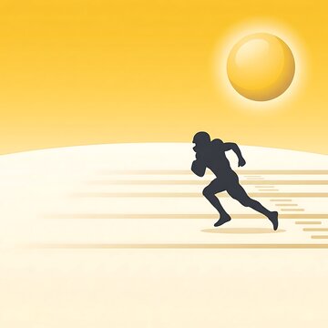 Football player running at sunrise with glowing sun