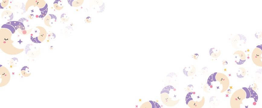 Corner vector cute sleeping moon design elements isolated on transparent background.