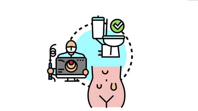 Medical professional examining a patient's abdomen with an endoscope, the comprehensive process of managing and caring for a stoma and overall digestive health
