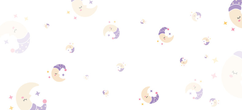 Blurred flying cute sleeping moon symbols with dynamic motion effect.
