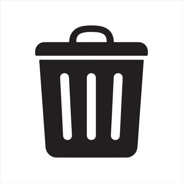 Black trash bin icon isolated on a white background for web.