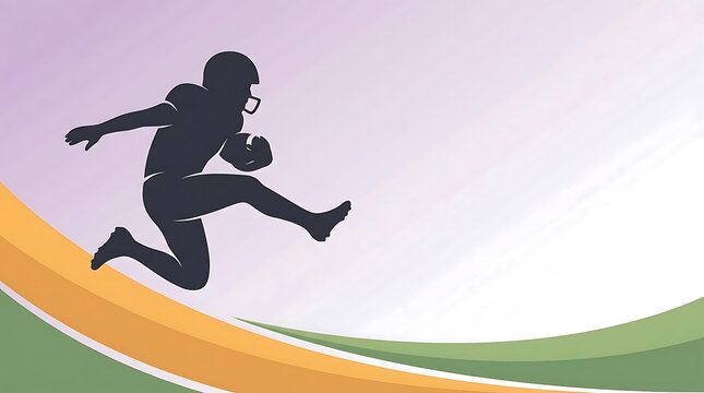 American football player running with ball on vibrant gradient background
