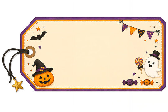 おばけとかぼちゃとキャンディを飾ったハロウィンギフトタグ