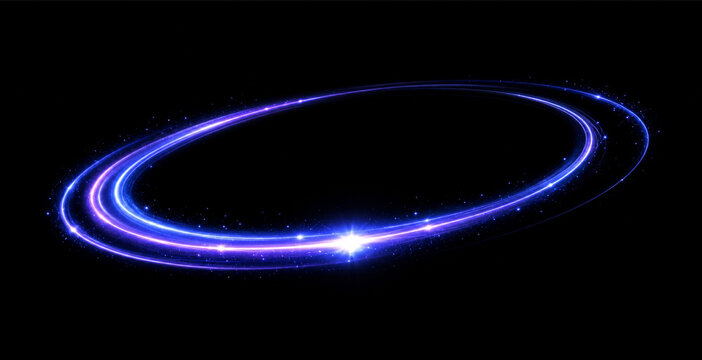 Blue purple glow with elliptical light ring and radiant trails PNG overlay