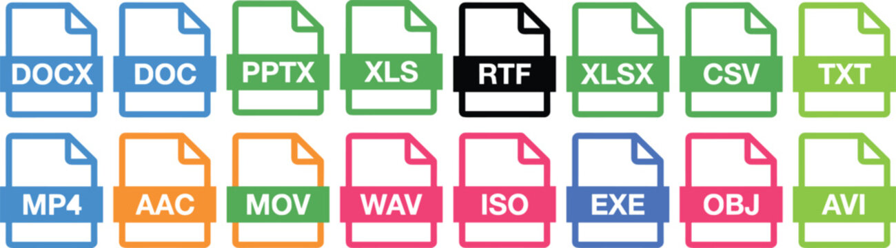 Digital File Format Icons Collection For Documents And Media