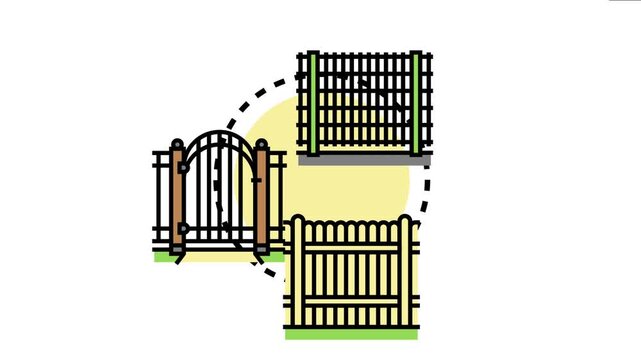 Boundary line security guardrail icon different types of fences and barriers protecting property, creating a safety and privacy zone