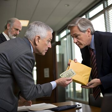 Senior Businessman Offering Cash Bribe from Envelope in Secret Deal