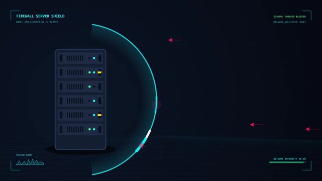 Digital Firewall Shield Protecting Global Network Data Infrastructure Cyber Security Motion