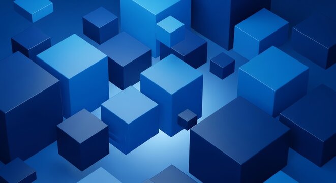 Blue geometric cubes in abstract composition