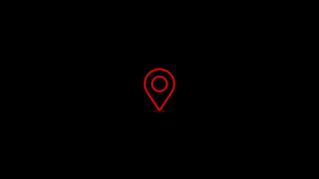 Red Neon Location Pin Animation Glowing Map Marker With Ripple Effect Futuristic GPS Geolocation Icon On Black Background Digital Navigation Motion Graphics 4K Video