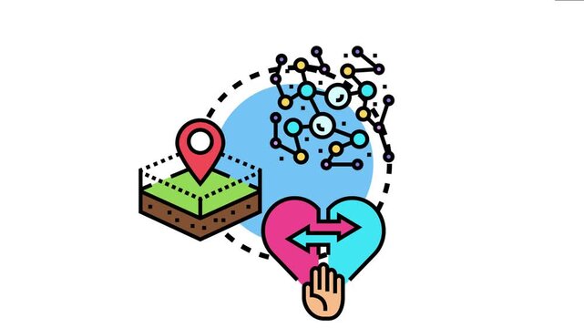 Boundary concept outlining various aspects including property borders with a map pin, personal relationship limits with a split heart, and data separation in a network