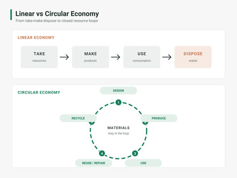 Linear vs Circular Economy Infographic - Closed Loop Resource Diagram