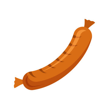 Grilled sausage icon in flat style. Meat product vector illustration on isolated background. Hot dog snack sign business concept.
