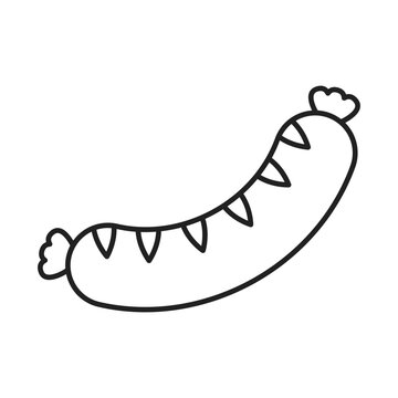Grilled sausage icon in flat outline stroke style. Meat product vector illustration on isolated background. Hot dog snack sign business concept.