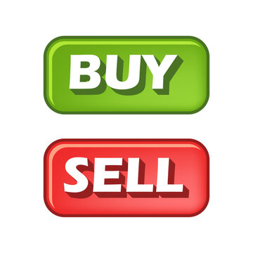 Buy and sell trading buttons icon in flat style. Stock market trading vector illustration on isolated background. Cryptocurrency indicators sign business concept.