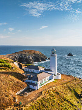 Trevose Head Lighthouse from a drone, Padstow, Cornwall, England, United Kingdom