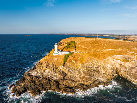 Trevose Head Lighthouse from a drone, Padstow, Cornwall, England, United Kingdom