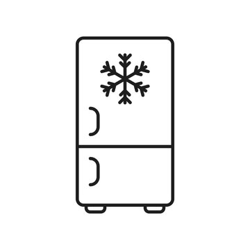 Double door fridge icon in linear stroke flat style. Refrigerator vector outline illustration on isolated background. Household appliance sign business concept.