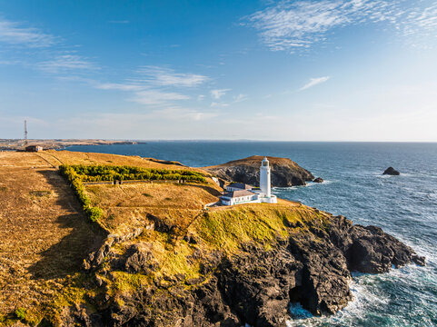 Trevose Head Lighthouse from a drone, Padstow, Cornwall, England, United Kingdom