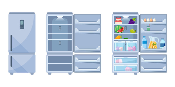 Double door fridge icon set collection in flat style. Refrigerator vector illustration on isolated background. Household appliance sign business concept.