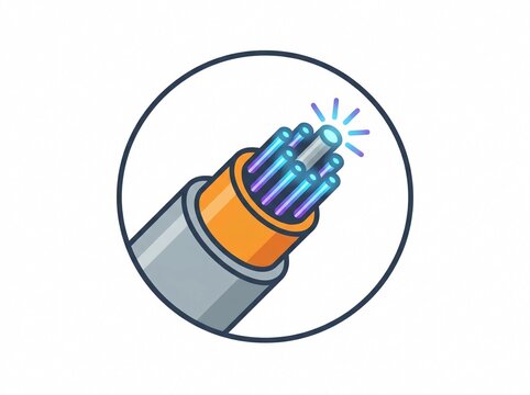 Fiber optic cable icon representing high speed internet and digital data transmission.