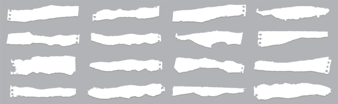 Torn paper strip collection with realistic ripped adhesive tape pieces for collage scrapbook mockup craft and creative design projects high quality