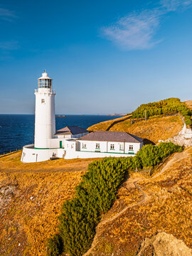 Trevose Head Lighthouse from a drone, Padstow, Cornwall, England, United Kingdom