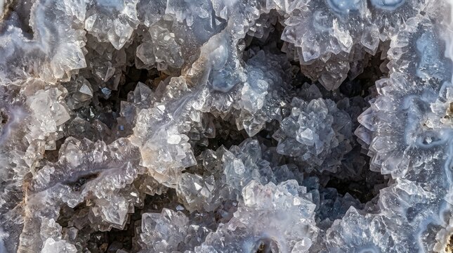 Blue Chalcedony Geode Crystal Texture Macro Close Up of Natural Mineral Gemstone Surface