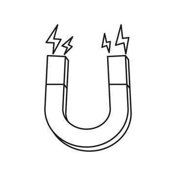 Horseshoe magnet icon in flat outline stroke style. Magnetic power vector illustration on isolated background. Magnetism polarity sign business concept.