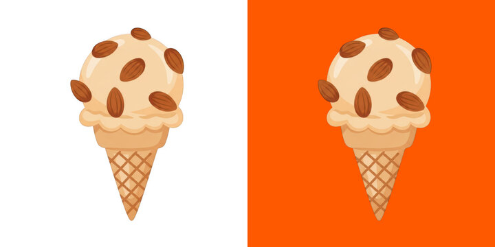 Tasty vanilla almond ice cream cone set transparent png