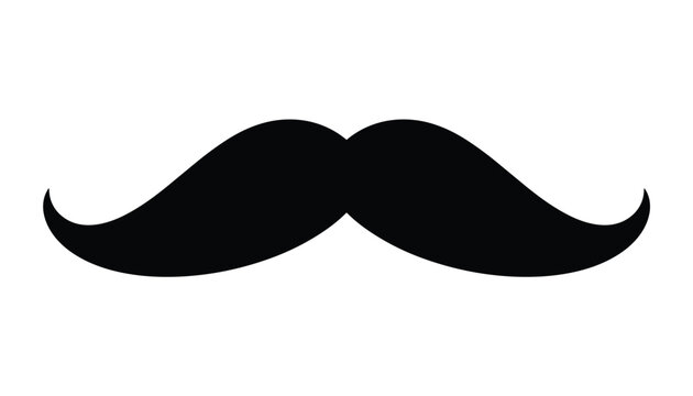 Classic black handlebar mustache silhouette isolated on a plain white background vector graphic illustration.