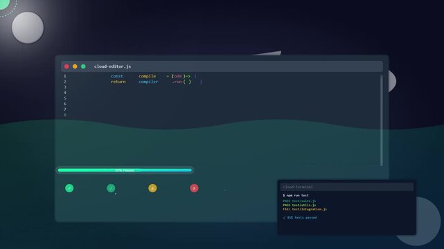 Futuristic Coding Environment with Cloud Editor Interface on Space-Themed Desktop