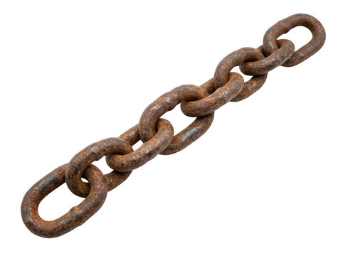 Closeup of rusty metal chain with interconnected links funny animal emoji isolated on transparent background