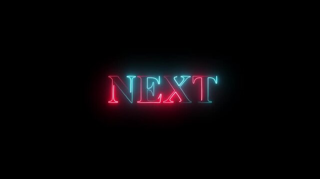 Glowing neon &ldquo;NEXT&rdquo; text on a dark black background, featuring vibrant cyan and red lighting, luminous typography, modern futuristic style, and dramatic light effects.