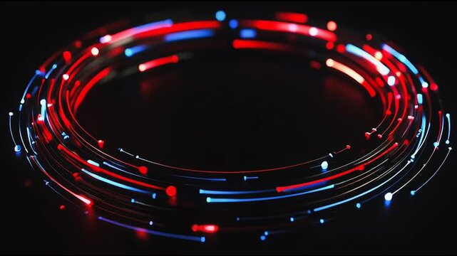Abstract black background with Colorful circle lines. Digital future technology . Abstract business connection of lines from nodes innovation of communication in the network.