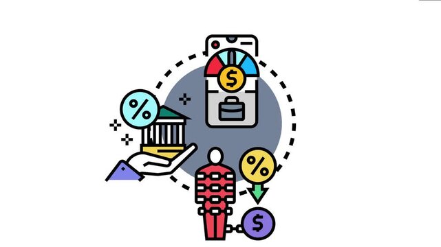Financial institution assessing borrower eligibility score for loan approval, considering creditworthiness, interest rates, and potential debt obligations in a digital financial application process