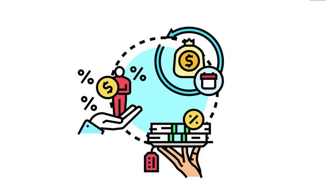 Borrower default likelihood measuring financial risk, a person receiving money from a hand while another hand offers money and a percentage sign indicates interest rates and economic probability