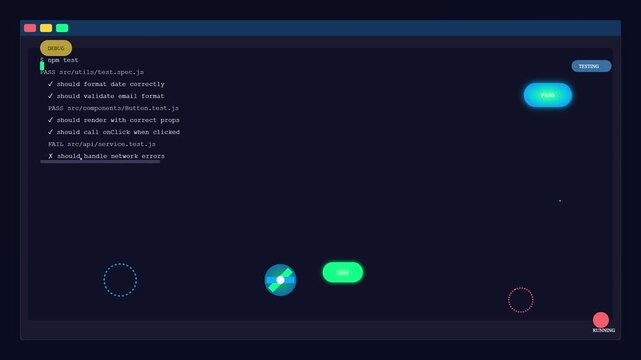 Digital Interface Showing Test Results and Visual Progress Indicators on Dark Background